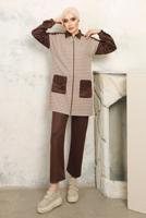 Tesettür giyim KAHVE KAZAYAĞI DESENLİ PANTOLONLU TAKIM T 3243