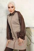 Tesettür giyim KAHVE KAZAYAĞI DESENLİ PANTOLONLU TAKIM T 3243