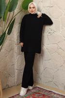 Hijab clothing BLACK KNITWEAR PANTS SUIT WITH BUTTON DETAIL T 3508