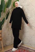 Hijab clothing BLACK KNITWEAR PANTS SUIT WITH BUTTON DETAIL T 3508
