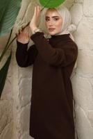 Tesettür giyim KAHVE DÜĞME DETAYLI PANTOLONLU TRİKO TAKIM T 3508