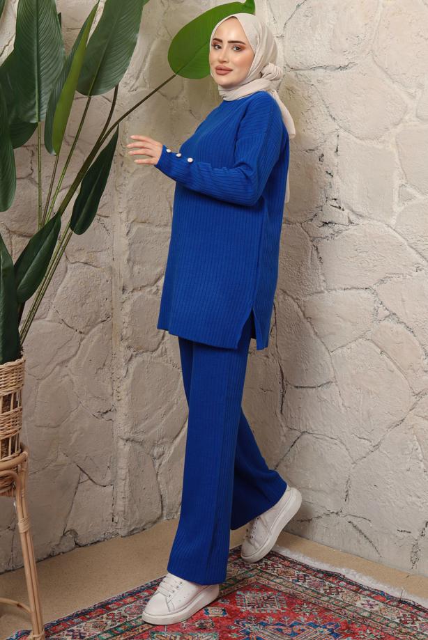 Vêtements hijab  KNITWEAR PANTS SUIT WITH BUTTON DETAIL T 3508 - TRENDTESETTÜR