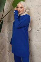 Vêtements hijab BLEU MARINE COSTUME PANTALON EN MAILLE AVEC DÉTAIL BOUTONS T 3508