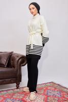 Tesettür giyim SİYAH ÇİZGİLİ PANTOLONLU TRİKO TAKIM T 3708