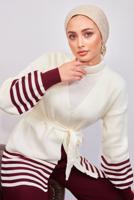 Tesettür giyim BORDO ÇİZGİLİ PANTOLONLU TRİKO TAKIM T 3708