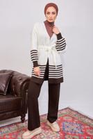 Tesettür giyim KAHVE ÇİZGİLİ PANTOLONLU TRİKO TAKIM T 3708