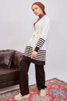 Tesettür giyim KAHVE ÇİZGİLİ PANTOLONLU TRİKO TAKIM T 3708