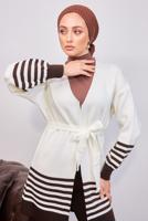 Tesettür giyim KAHVE ÇİZGİLİ PANTOLONLU TRİKO TAKIM T 3708