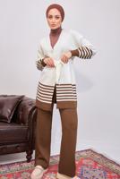 Tesettür giyim TABA ÇİZGİLİ PANTOLONLU TRİKO TAKIM T 3708
