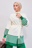 Tesettür giyim YEŞİL ÇİZGİLİ PANTOLONLU TRİKO TAKIM T 3708