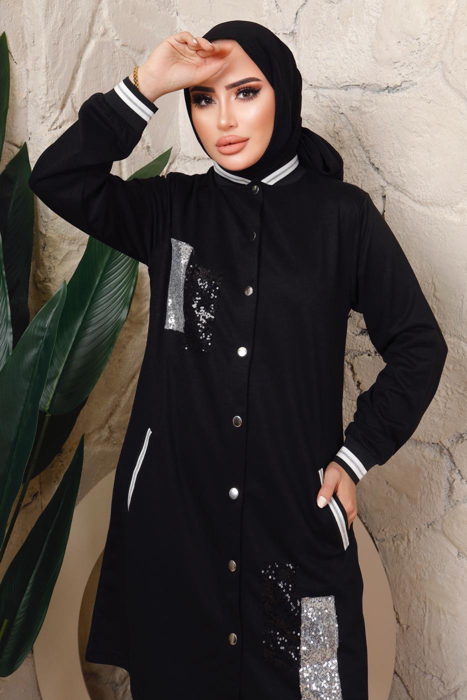 Tesettür giyim SİYAH PUL PAYETLİ PANTOLONLU TAKIM T 3743