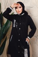 Tesettür giyim SİYAH PUL PAYETLİ PANTOLONLU TAKIM T 3743