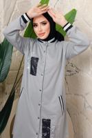 Tesettür giyim GRİ PUL PAYETLİ PANTOLONLU TAKIM T 3743