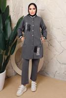 Tesettür giyim GRİ PUL PAYETLİ PANTOLONLU TAKIM T 3743