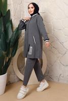 Tesettür giyim GRİ PUL PAYETLİ PANTOLONLU TAKIM T 3743