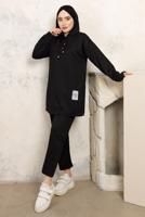 Tesettür giyim SİYAH KAPÜŞONLU PANTOLONLU TAKIM T 3843