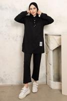 Tesettür giyim SİYAH KAPÜŞONLU PANTOLONLU TAKIM T 3843