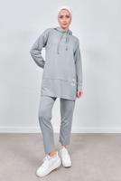 Tesettür giyim GRİ KAPÜŞONLU PANTOLONLU TAKIM T 3843