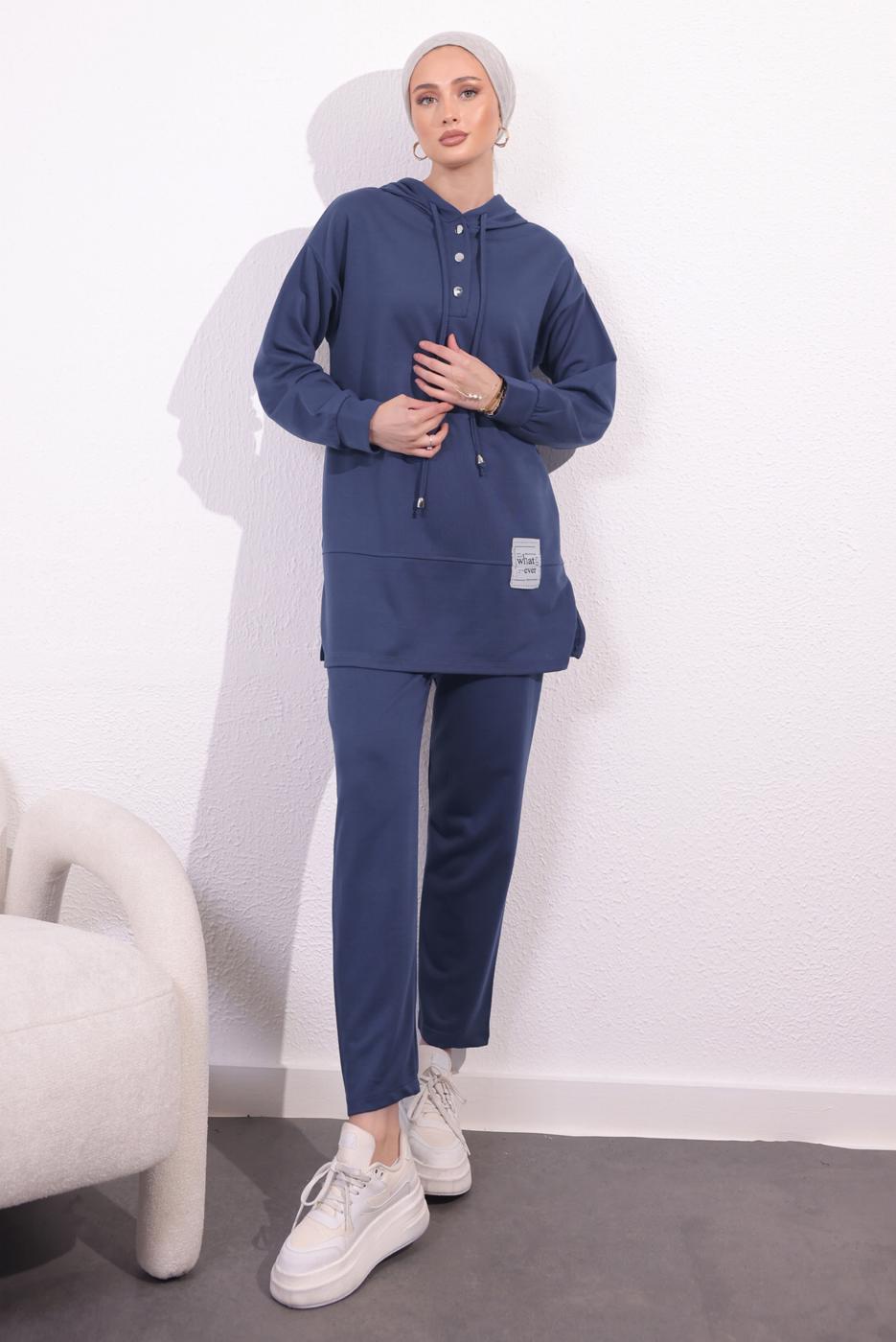 Tesettür giyim LACİVERT KAPÜŞONLU PANTOLONLU TAKIM T 3843