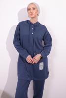 Tesettür giyim LACİVERT KAPÜŞONLU PANTOLONLU TAKIM T 3843