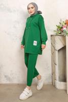 Tesettür giyim YEŞİL KAPÜŞONLU PANTOLONLU TAKIM T 3843