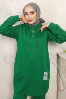 Tesettür giyim YEŞİL KAPÜŞONLU PANTOLONLU TAKIM T 3843