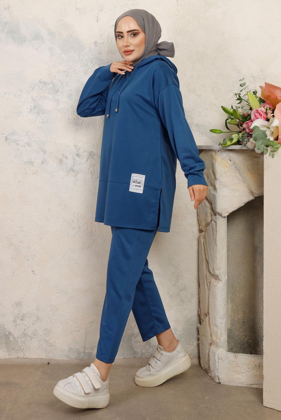 Tesettür giyim LACİVERT KAPÜŞONLU PANTOLONLU TAKIM T 3843