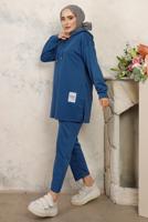 Tesettür giyim LACİVERT KAPÜŞONLU PANTOLONLU TAKIM T 3843