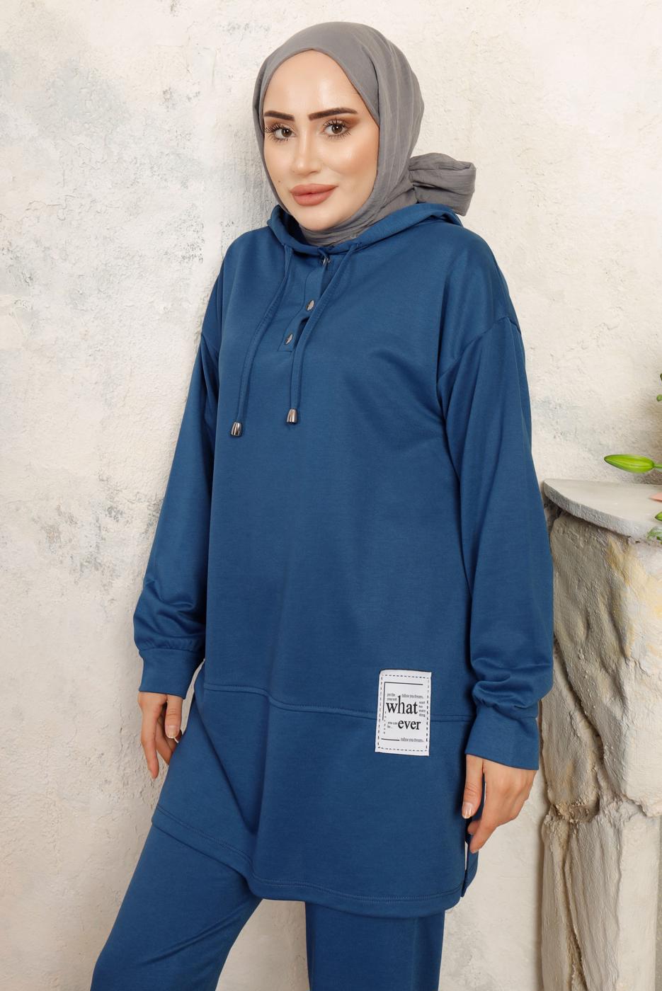 Tesettür giyim LACİVERT KAPÜŞONLU PANTOLONLU TAKIM T 3843