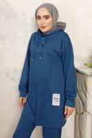 Tesettür giyim LACİVERT KAPÜŞONLU PANTOLONLU TAKIM T 3843