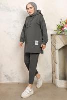 Tesettür giyim GRİ KAPÜŞONLU PANTOLONLU TAKIM T 3843