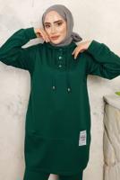 Tesettür giyim YEŞİL KAPÜŞONLU PANTOLONLU TAKIM T 3843