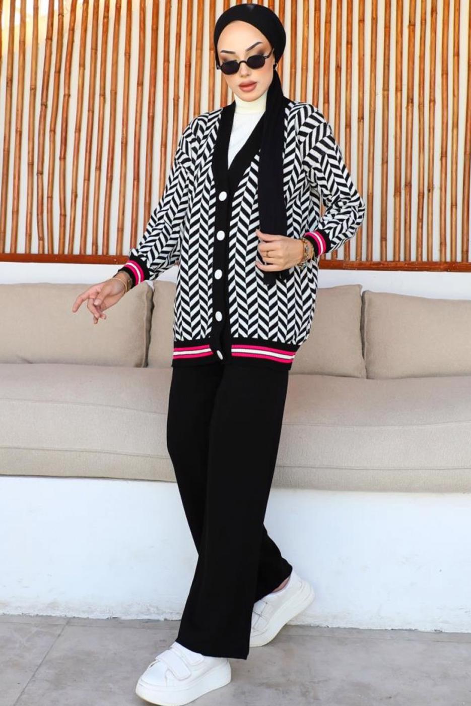 Tesettür giyim SİYAH PANTOLONLU TRİKO TAKIM T 40032