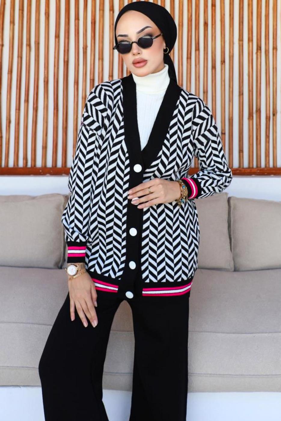 Tesettür giyim SİYAH PANTOLONLU TRİKO TAKIM T 40032