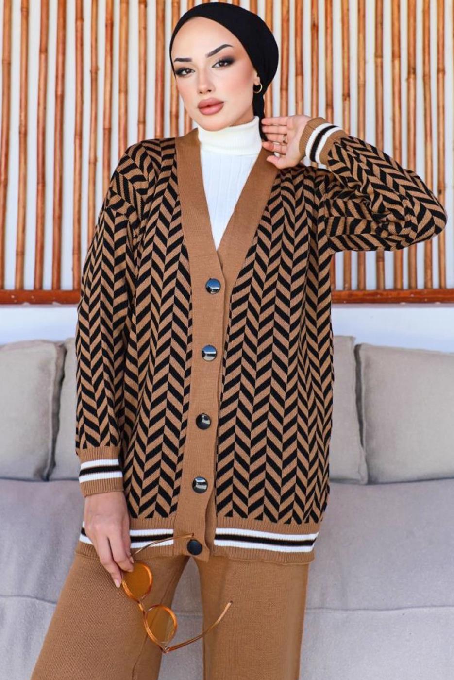 Tesettür giyim KAHVE PANTOLONLU TRİKO TAKIM T 40032