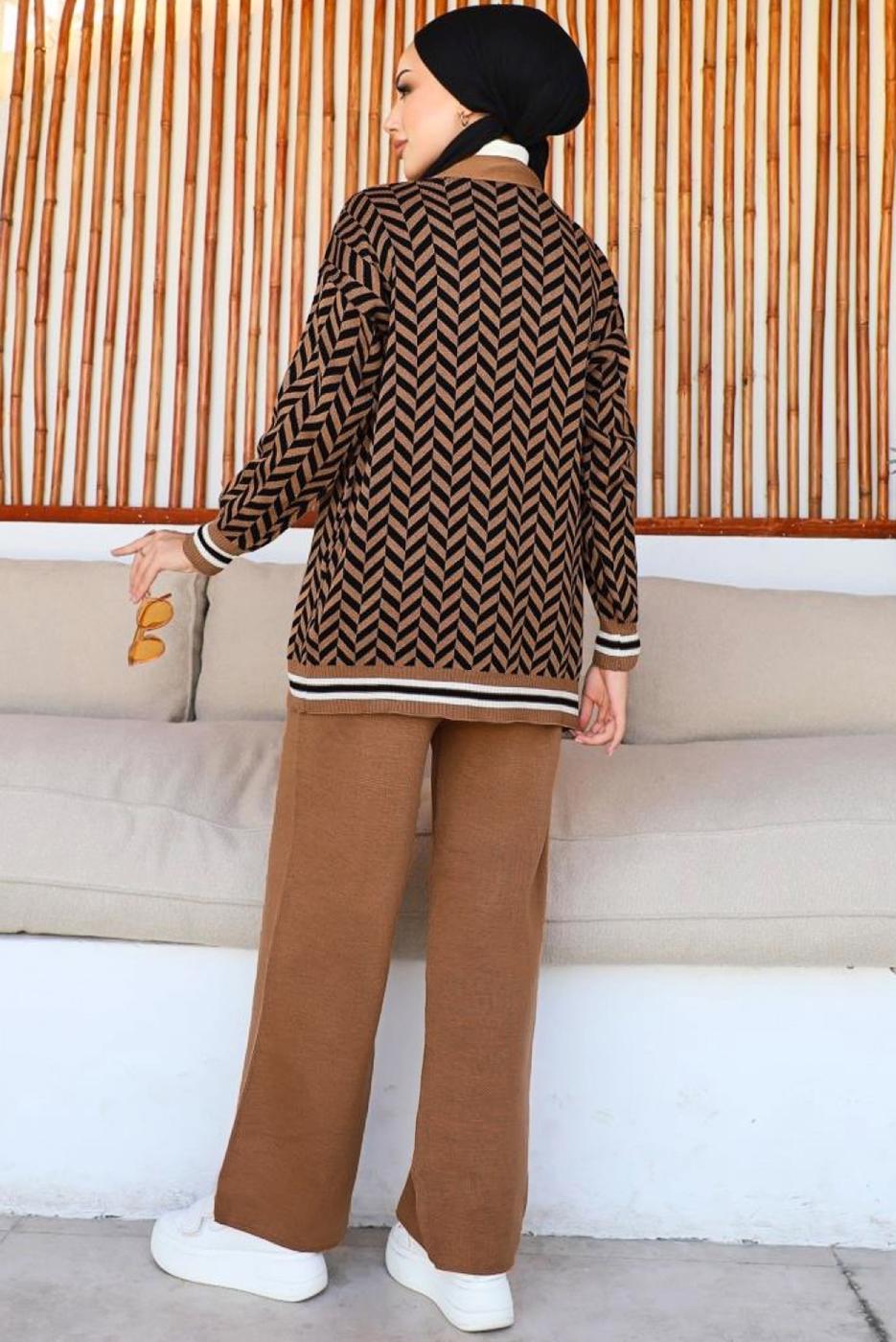 Tesettür giyim KAHVE PANTOLONLU TRİKO TAKIM T 40032