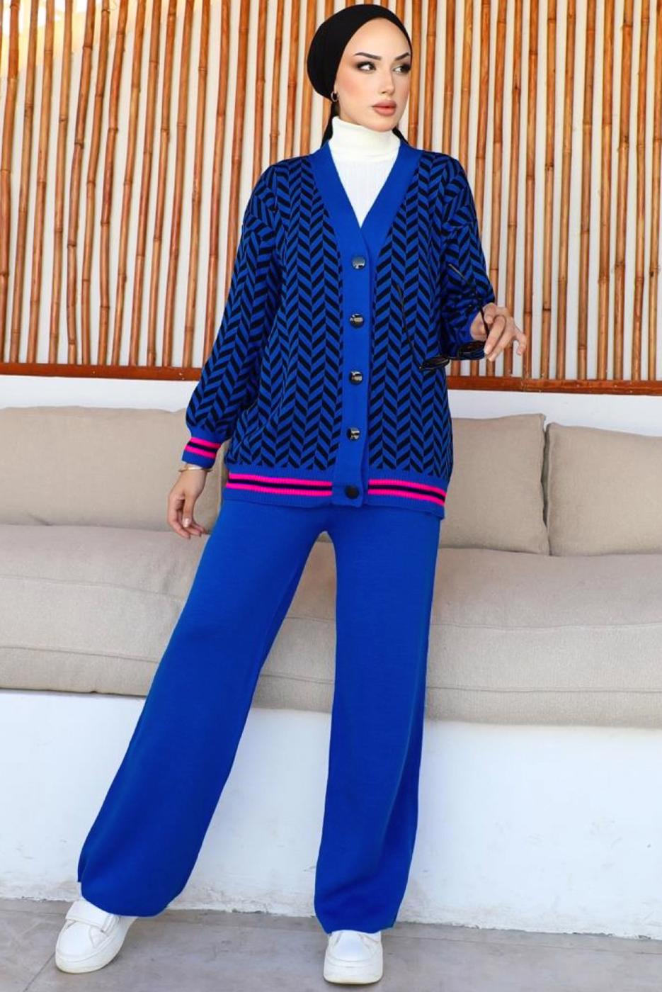 Tesettür giyim LACİVERT PANTOLONLU TRİKO TAKIM T 40032