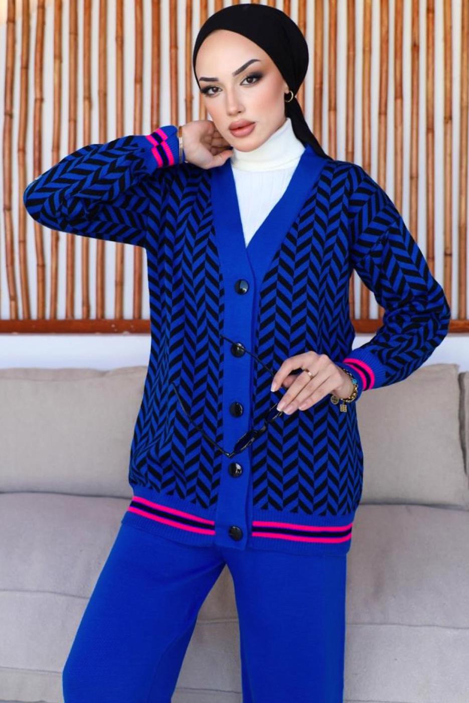 Tesettür giyim LACİVERT PANTOLONLU TRİKO TAKIM T 40032