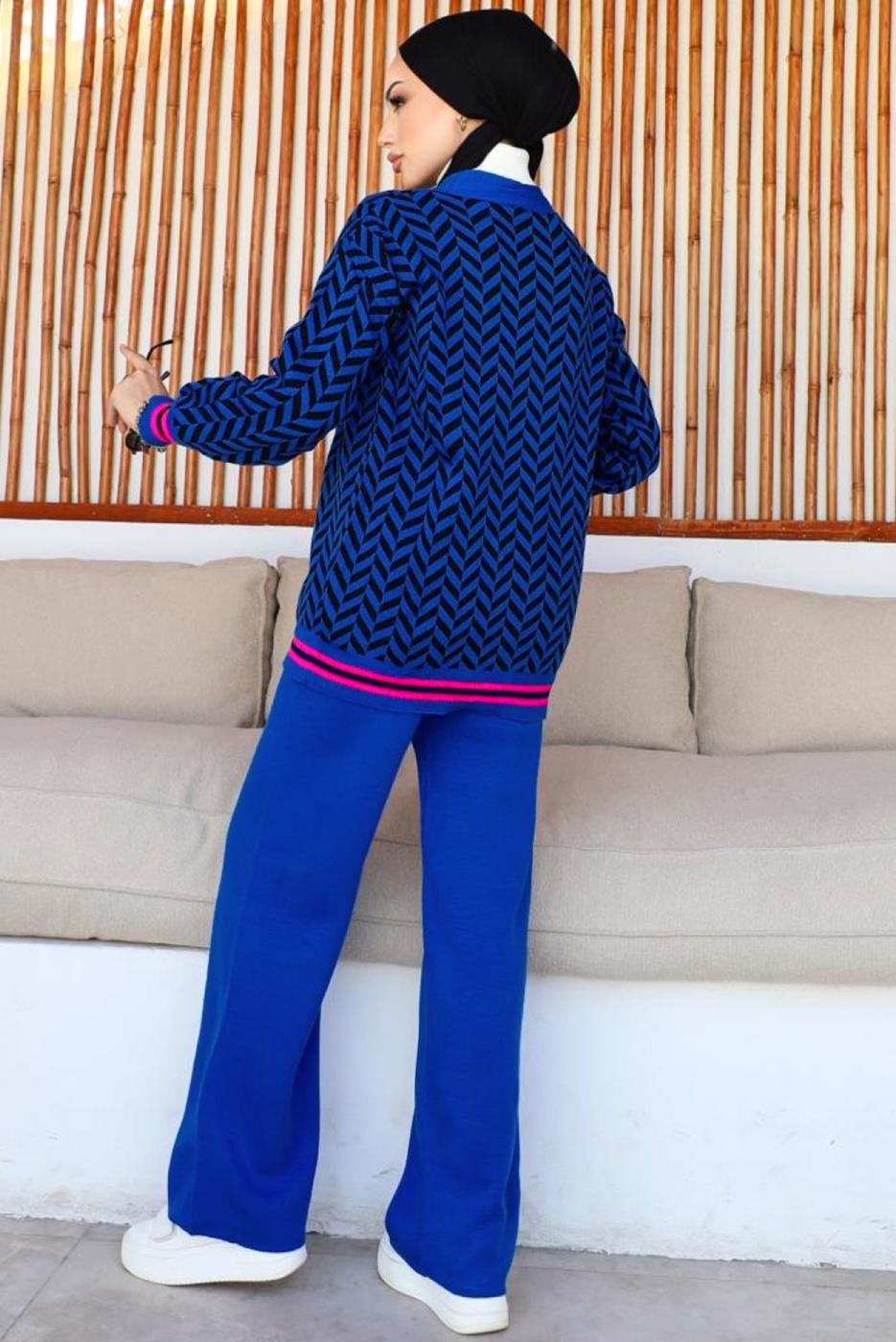 Tesettür giyim LACİVERT PANTOLONLU TRİKO TAKIM T 40032
