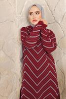 Tesettür giyim BORDO ZİKZAK DESENLİ PANTOLONLU TRİKO TAKIM T 4008