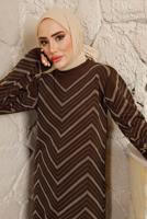 Tesettür giyim KAHVE ZİKZAK DESENLİ PANTOLONLU TRİKO TAKIM T 4008