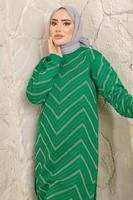 Tesettür giyim YEŞİL ZİKZAK DESENLİ PANTOLONLU TRİKO TAKIM T 4008