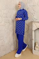Tesettür giyim LACİVERT ZİKZAK DESENLİ PANTOLONLU TRİKO TAKIM T 4008