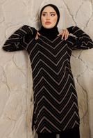 Tesettür giyim SİYAH ZİKZAK DESENLİ PANTOLONLU TRİKO TAKIM T 4008