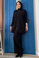 Tesettür giyim SİYAH TRİKO PANTOLONLU TAKIM T 40332