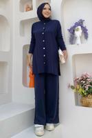 Tesettür giyim LACİVERT TRİKO PANTOLONLU TAKIM T 40332