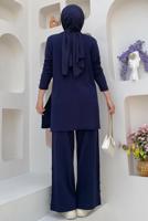 Tesettür giyim LACİVERT TRİKO PANTOLONLU TAKIM T 40332