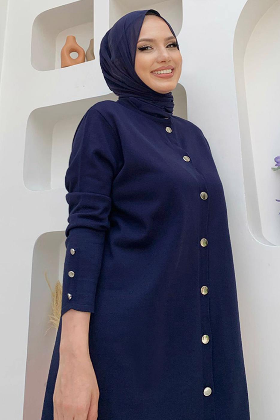 Tesettür giyim LACİVERT TRİKO PANTOLONLU TAKIM T 40332