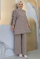 Tesettür giyim VİZON TRİKO PANTOLONLU TAKIM T 40332