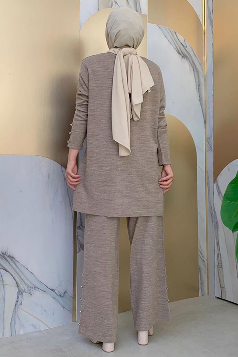 Tesettür giyim VİZON TRİKO PANTOLONLU TAKIM T 40332